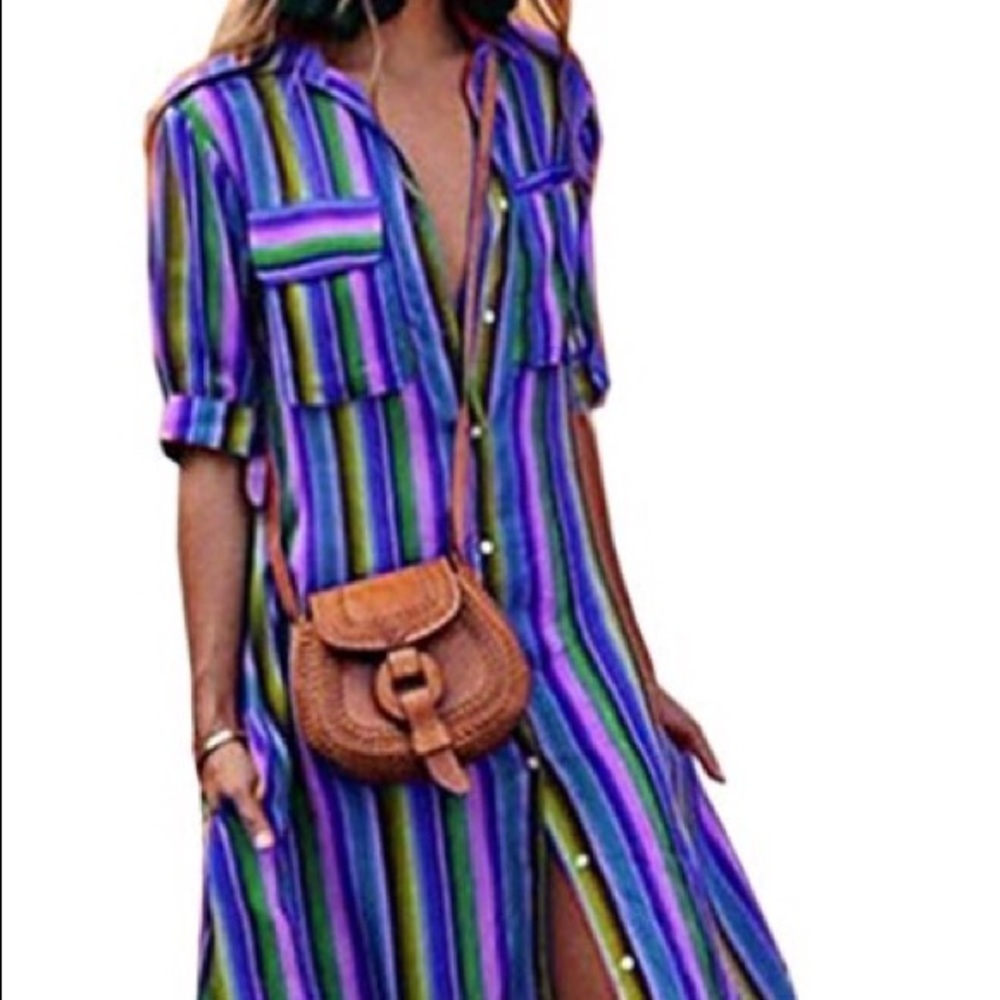 Button Down Multi-Colored Maxi Dress